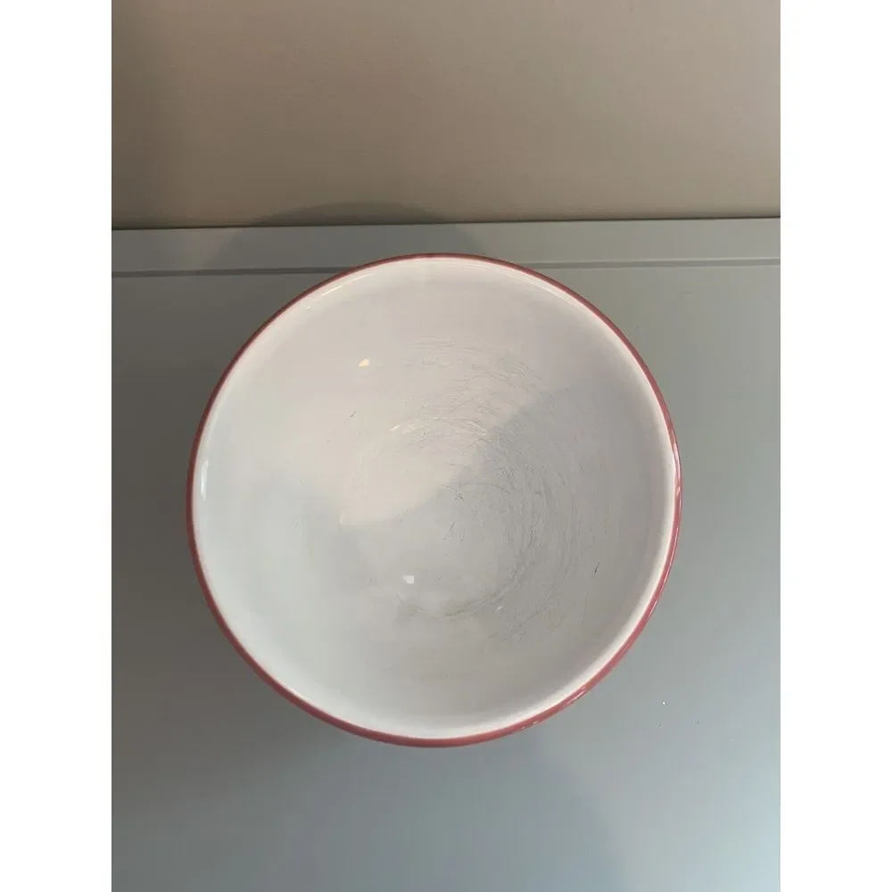 Pier 1 Serving Bowl‎ Hand Painted Made in Italy Red & White Stripe